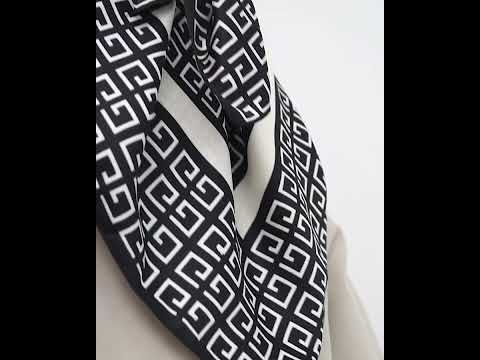 Жіноча хустка, платок білий, чорний, легкий шарф, брендова шовкова хустка на голову, косинка, хустка на шию, бандана 90 см, видео 1