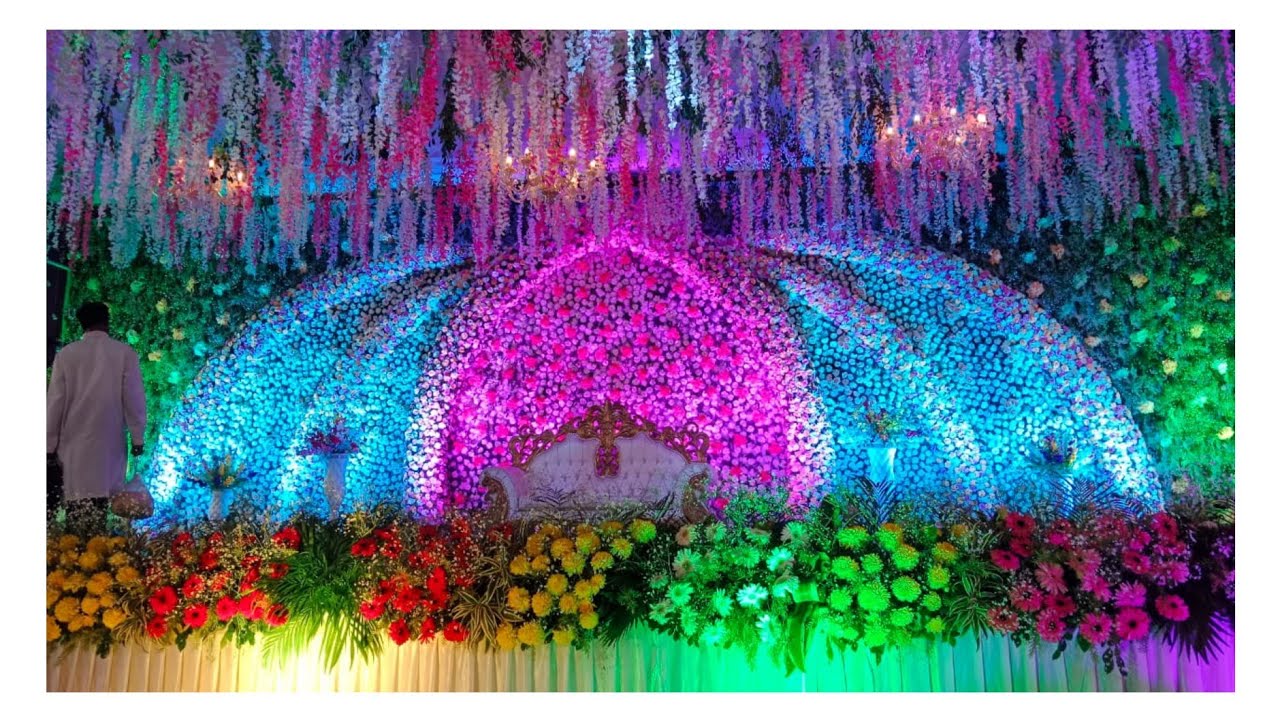 new flowers decoration ideas for stage.simple flower decoration mondop.2023wedding stage