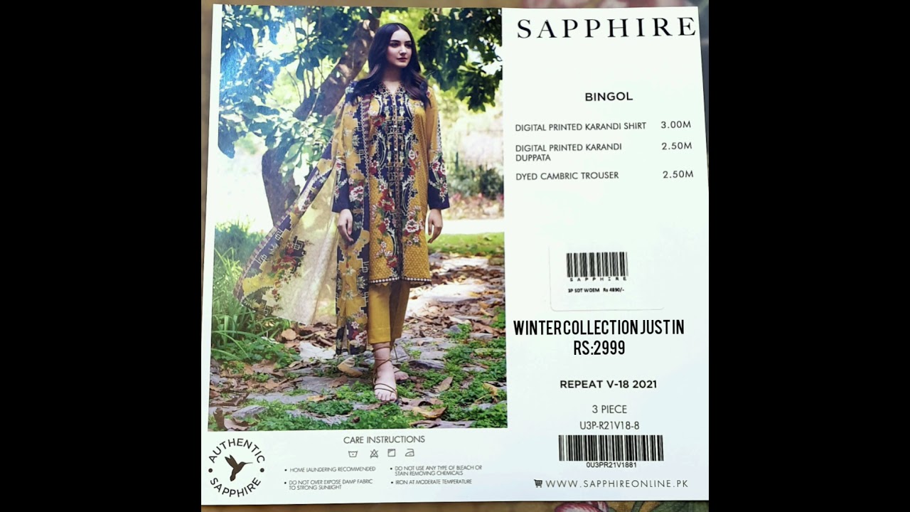 SALE AT  SAPPHIRE KARANDI 3PC 2021 VOLUME JUST IN RS:2999