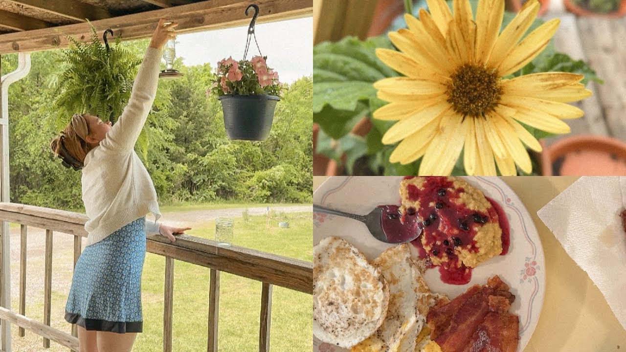 Rainy Spring Day, Custard Oatmeal for a Country Breakfast, Baking Up Fresh Bread and Croissants