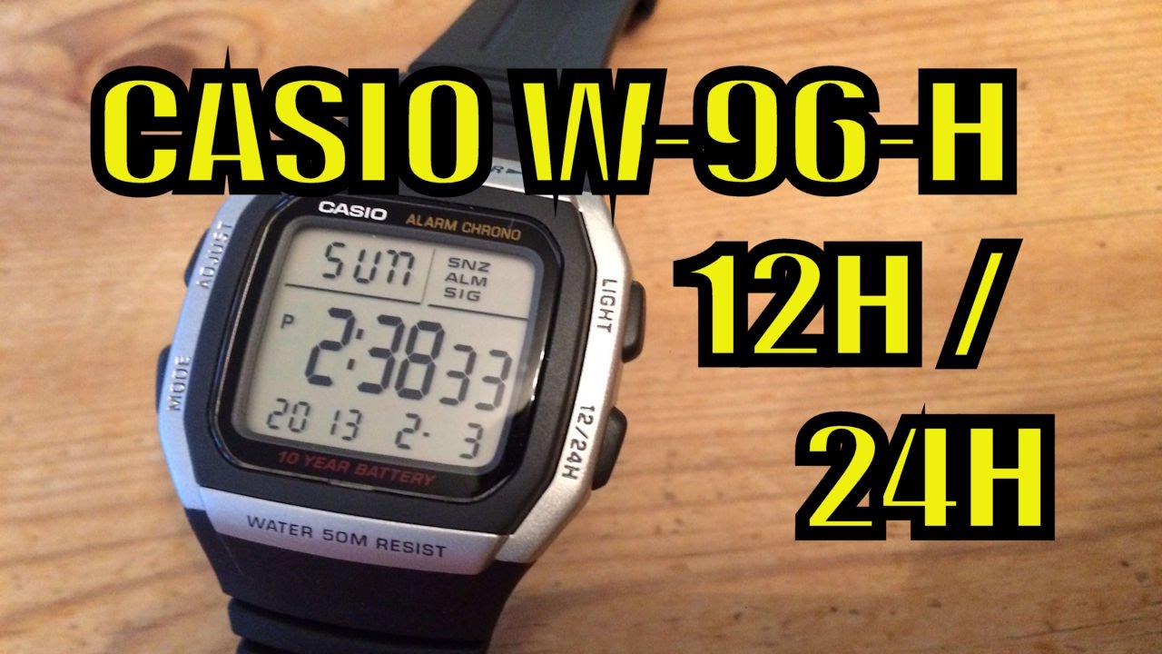 Casio W96H 3239 change from 24 hr to 12 hr to 24 hr mode - YouTube