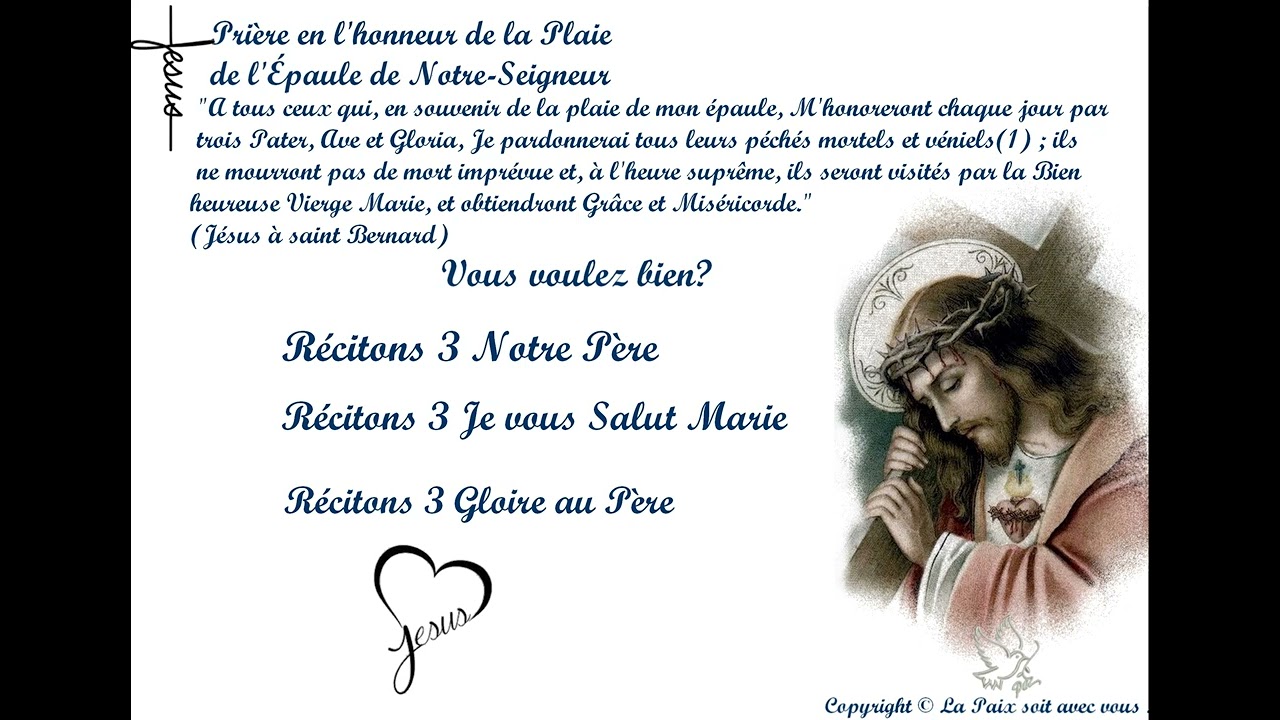 En L'honneur de la plaie de l'épaule de notre Seigneur Jésus