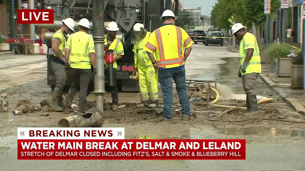 Water main break closes stretch of Delmar - YouTube