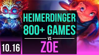 HEIMERDINGER vs ZOE (MID) | Rank 5 Heimerdinger, 1.5M mastery points | BR Challenger | v10.16