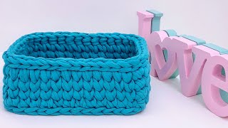 (ESPAÑOL) CESTA RECTANGULAR DE TRAPILLO CROCHET