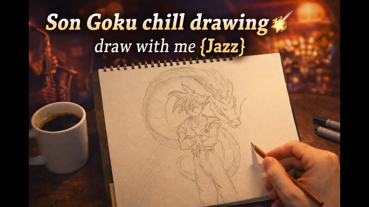 Son Goku chill drawing ☄️ draw with me {Jazz}