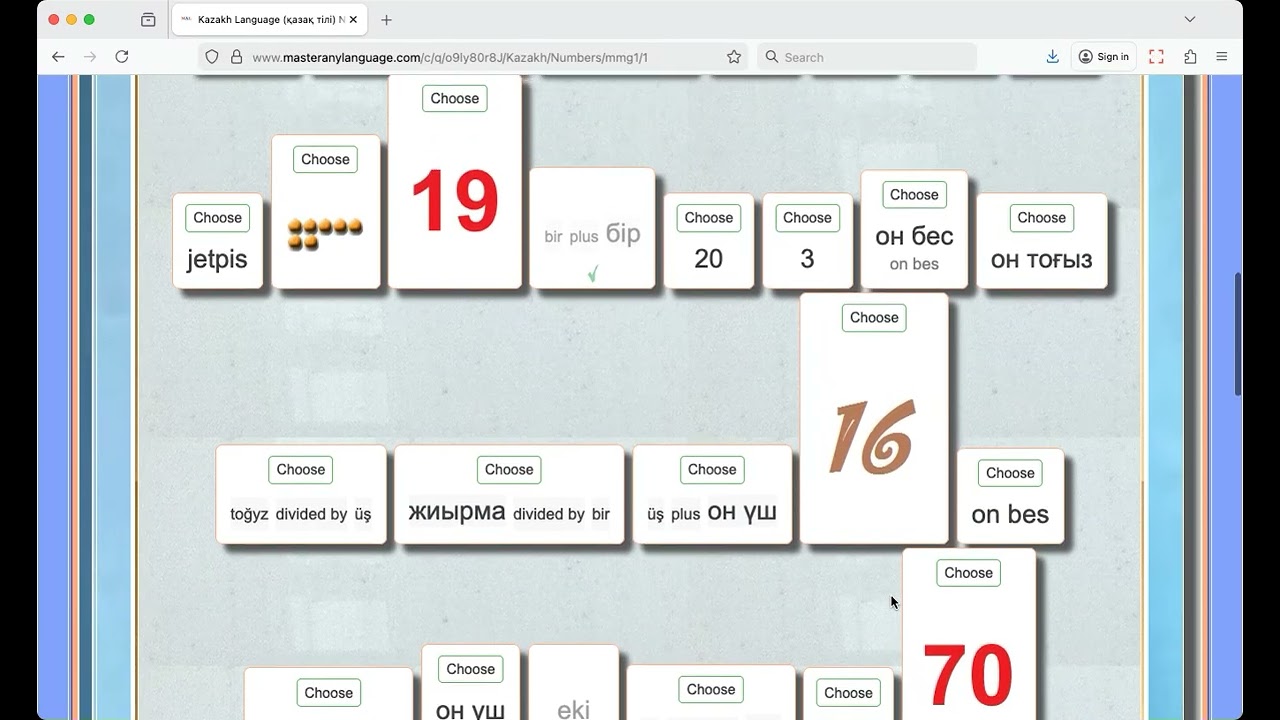 Kazakh Language (қазақ тілі) Numbers Master Game