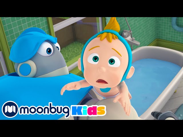 Bebê dos desenhos animados tomar um banho
