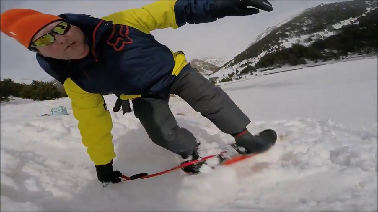vall de nuria 1 probando la tabla slide board en la nieve