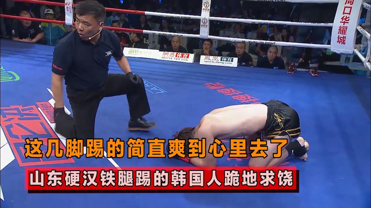 这脚踢的爽到心里了！韩国人被踢的跪地求饶，裁判怕出事赶紧叫停！【格斗界扛把子】