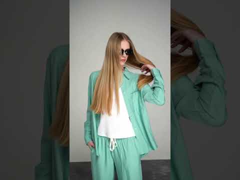 Сорочка жіноча базова лляна м'ятна Modna KAZKA MKAZ6452-2, видео 1