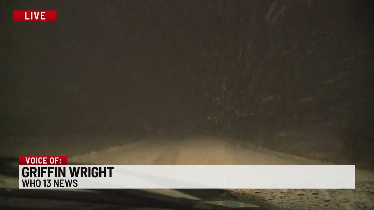 Snowy road conditions on I-80 near Adair - YouTube