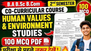 Human Values & Environment Studies 2026 Co-curricular 2nd semester ba bsc bcom top 100 mcq pdf