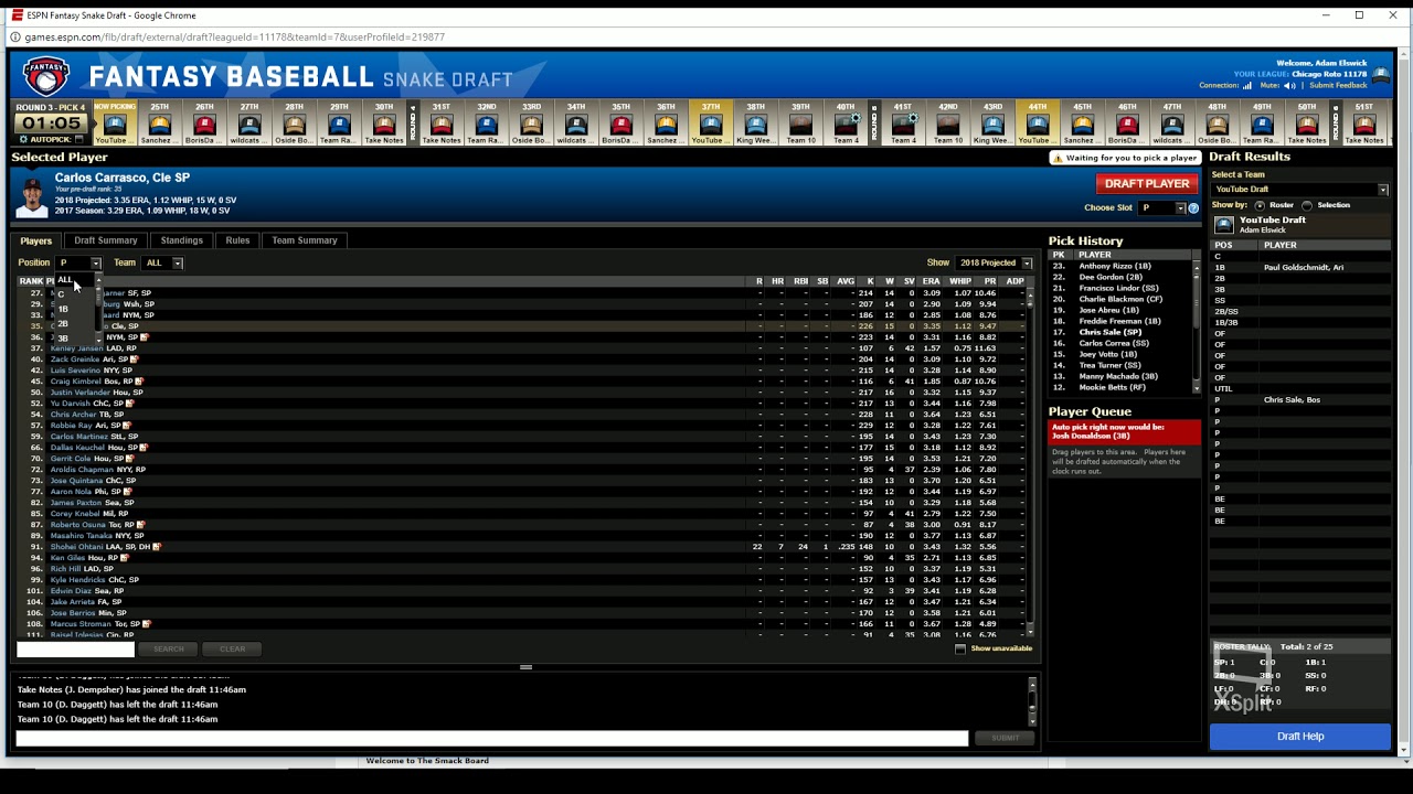 2018 Fantasy Baseball Roto Live Draft YouTube