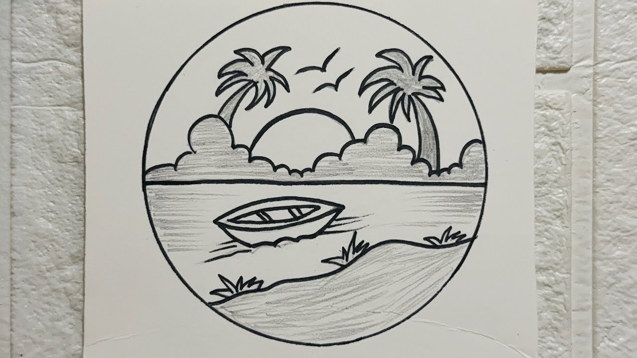 Easy circle Scenery | Easy drawing for beginners | How to draw pencil ...