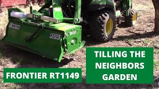 tilling the neighbors garden!  pioneer rt1149 & john deere 1025r / 1026r tractor
