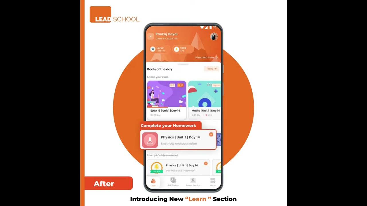 'Learn' section on the LEAD School Student & Parent App LEAD School YouTube