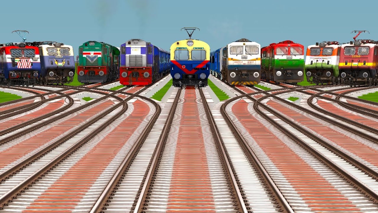 9 Diesel vs Electric Trains on Bumpy Fake Diamond Railroad Tracks ...