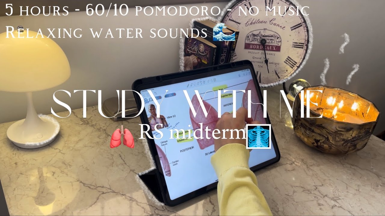REAL TIME study with me 5 hours 🫁 | 60/10 pomodoro - no music - YouTube