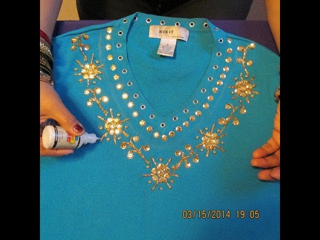 GORGEOUS SHIRT DECORATION WITH SEQUINS, BEADS AND GLITTER PAINT 