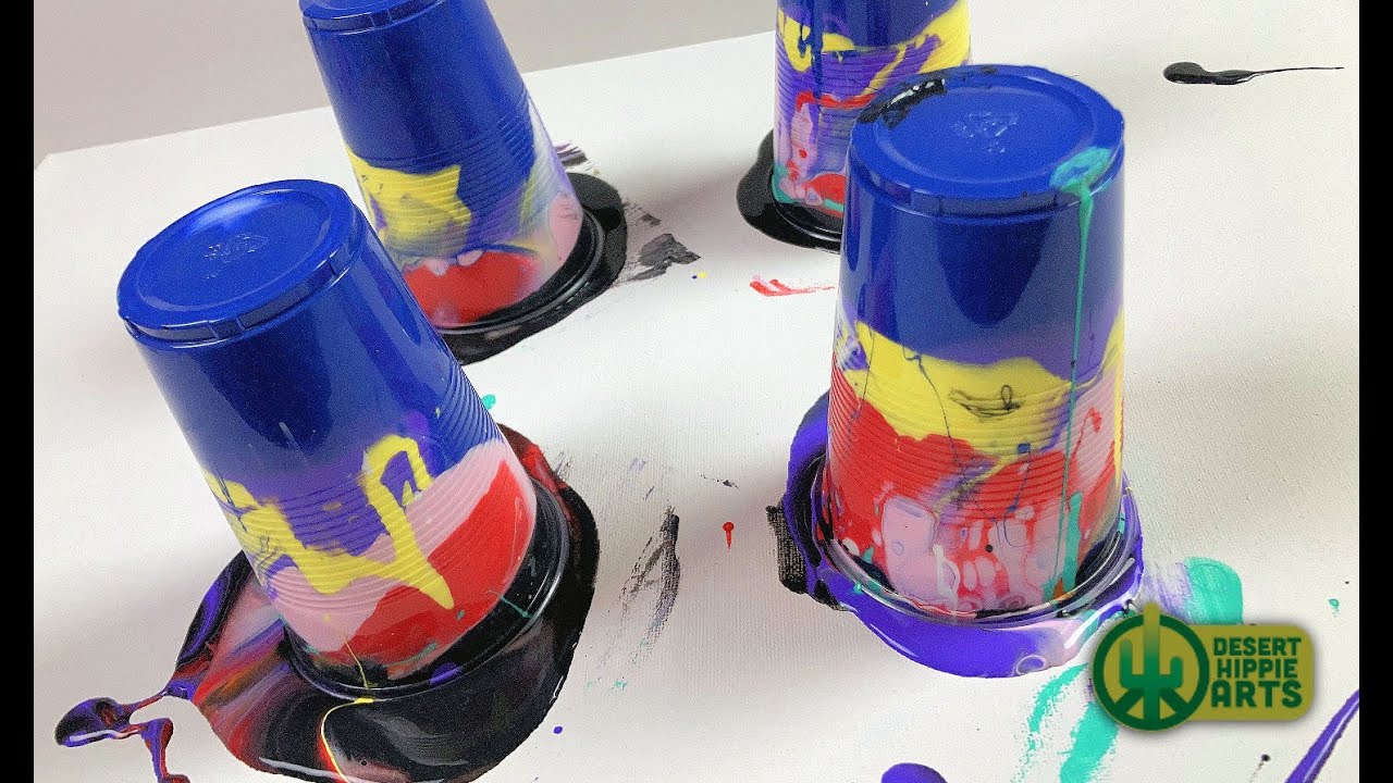 Paint Pour Canvas Art: 4 Cup Flip Cup on a Large Canvas - YouTube