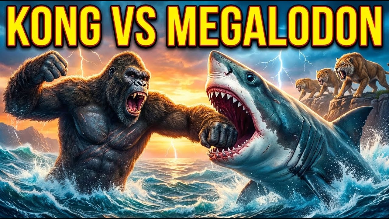 King Kong Takes on Megalodon and Smilodon in the WILDEST 4K Prehistoric Fight