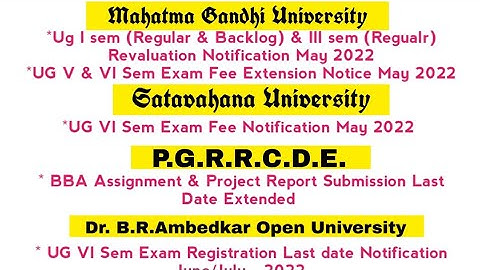 UG VI Sem Regular Exam Fee notification May 2022 | MGU | SU | BRAOU | BBA | PGRRCDE | UG RV