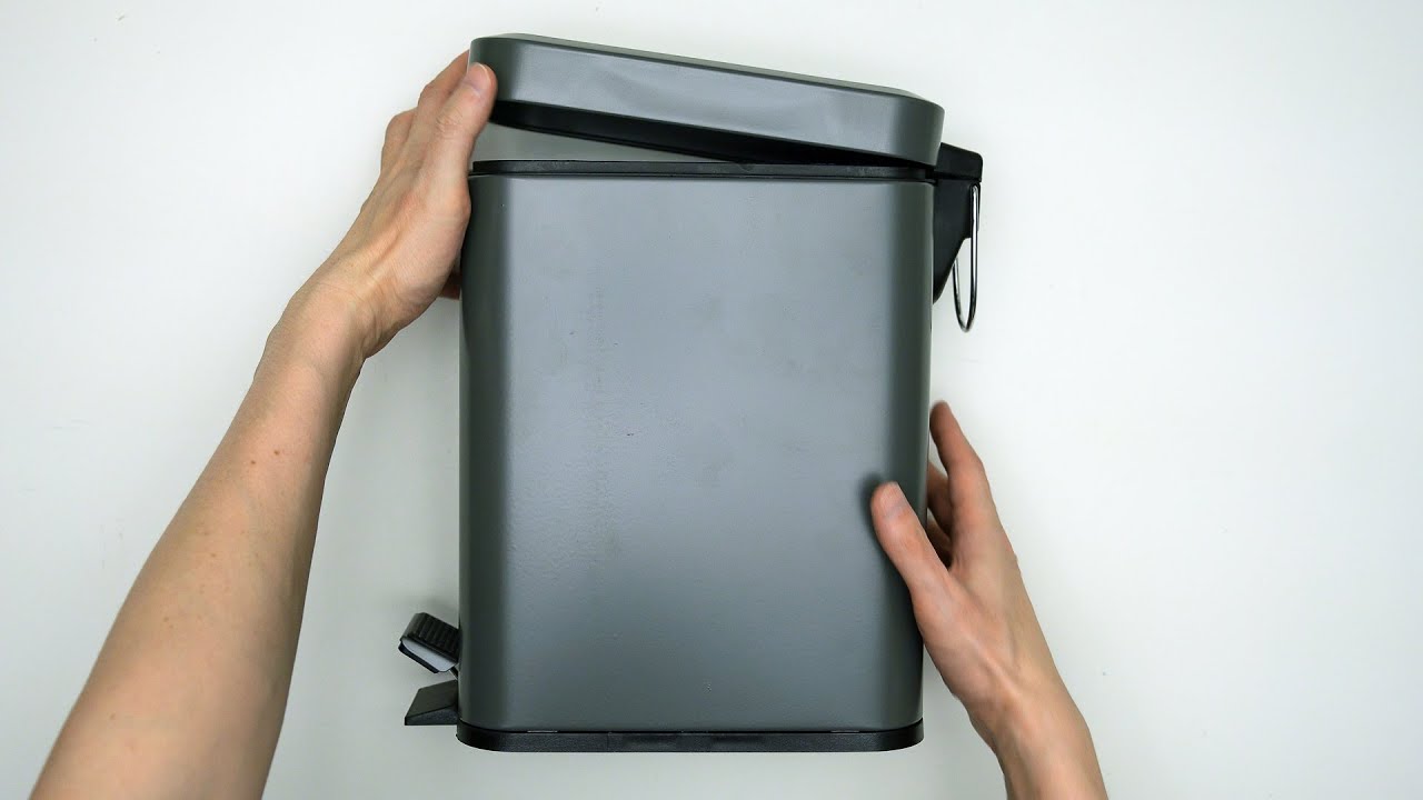 mDesign 1.3 Gallon Rectangular Slim Profile Metal Step Trash Can Unboxing
