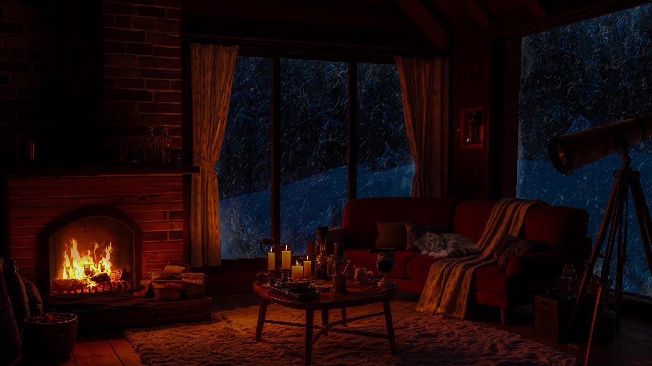 Fall Asleep Instantly in a Cozy Wooden Cabin ❄️🔥 Fireplace Ambience & Gentle Snowfall
