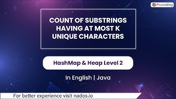 Count Of Substrings Having At Most K Unique Characters | HashMap & Heap | English | Java | Video_18