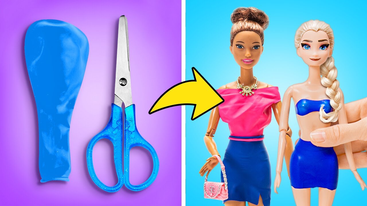 Модные наряды для кукол из воздушных шаров👸🏼 Поделки в стиле Эльзы 😍🌈