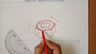Isometric Projection.... Lecture 15...How to draw isometric view of Hexagonal Nut.