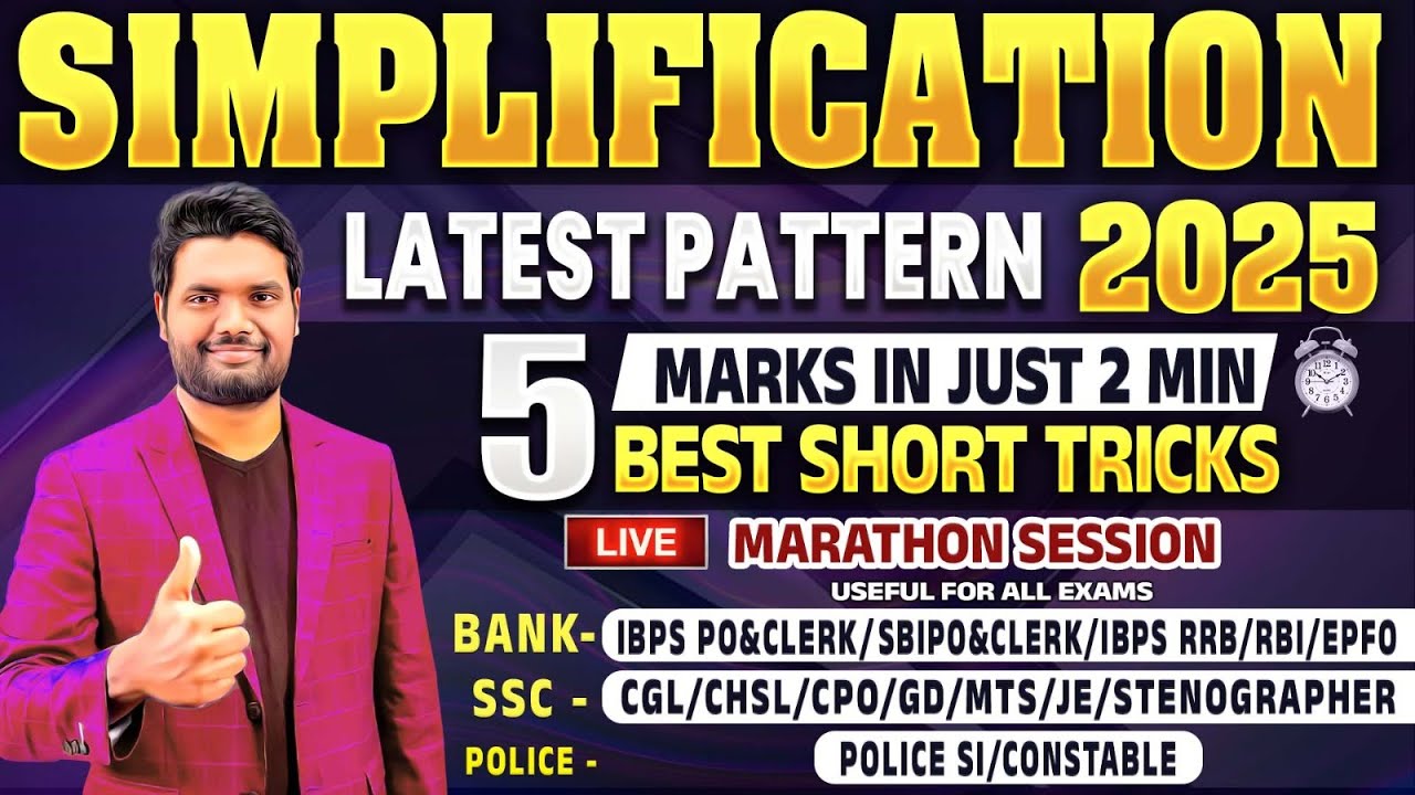 Simplification LIVE Marathon | Latest Pattern 2025 Fastest Tricks for SSC, Bank, RRB, Groups & More