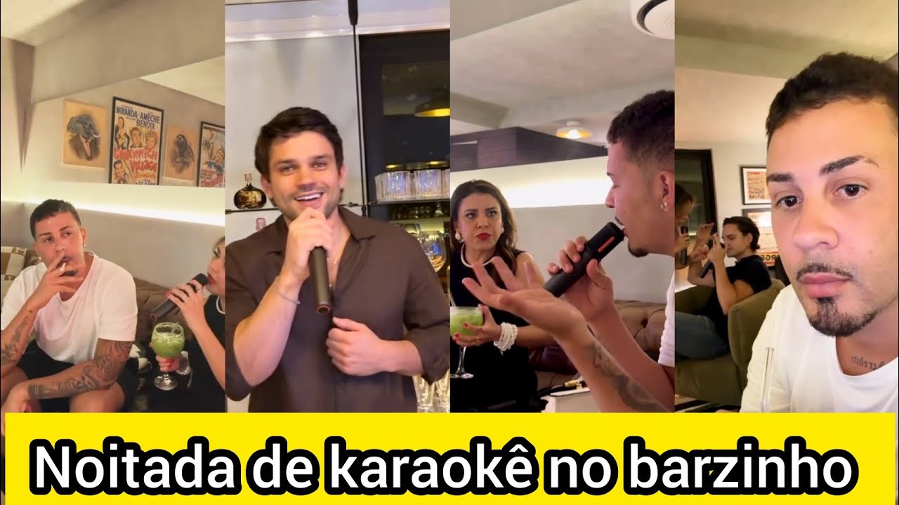 Carlinhos Maia se diverte cantando com os amigos em noite de karaokê no bar de sua casa 