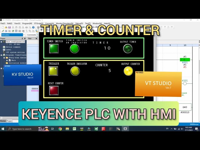 KV Studio : Timer and Counter Keyence PLC With HMI VT Studio Simulation class=