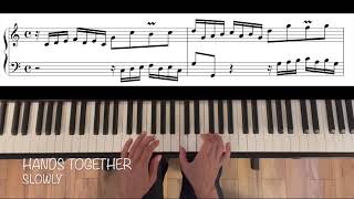 J.S Bach, Invention no. 1 in C Major BWV 772. Piano tutorial and practice aid with full score.