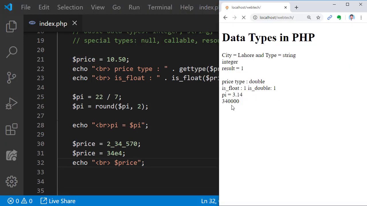 #07 PHP Course - Data Types integer, string, double - YouTube