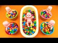 Satisfying Video | Full of Skittles Candy Mixing in Ice Cream Bathtub with Magic M&M's Cutting ASMR