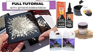 Sunburst Coaster Technique - Resin Art FULL TUTORIAL DIY Black and Gold Sparkle