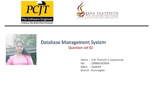 Database Management System | Question set 02 | Java Institute