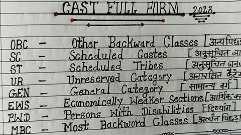 Caste Full Form OBC, SC, ST, BC, UR, GEN, EWS, MBC, PWD, OC,EBC, SBC, NT,DNC VJ Full FORM KL Study.