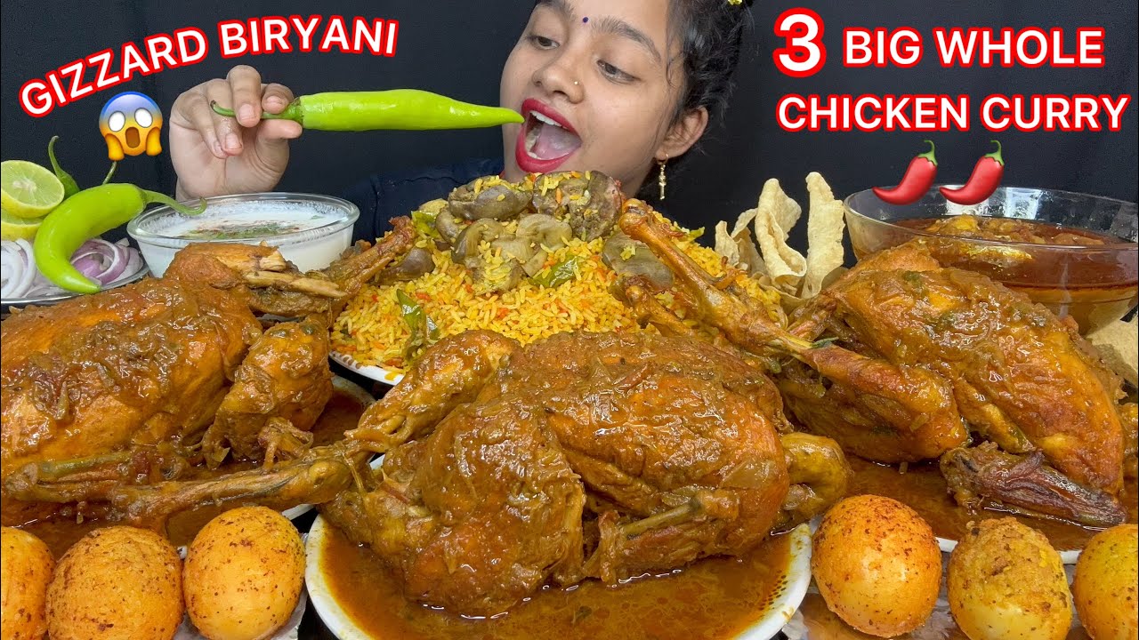 3😱 BIG WHOLE CHICKEN CURRY, CHICKEN LIVER & GIZZARD BIRYANI,RAITA WITH RICE 😋 EATING VIDEOS 🌶️ FOOD🔥