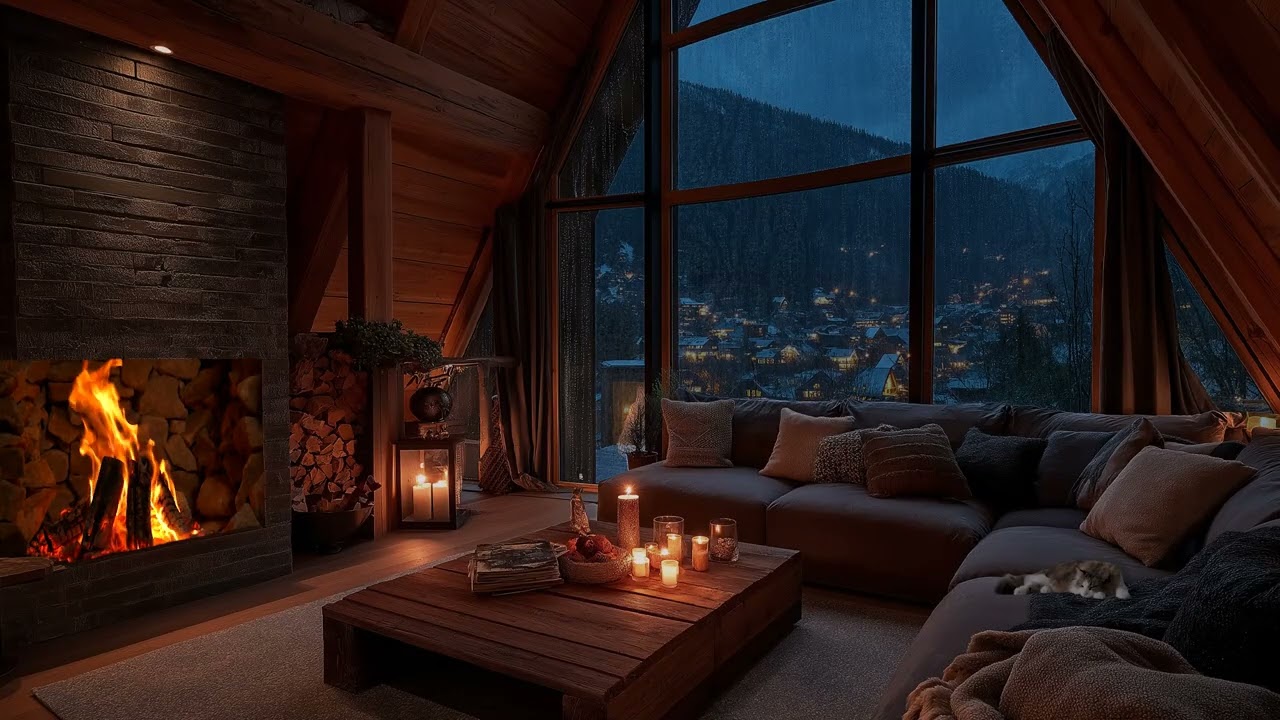 Rain & Thunder Outside, Fireplace Inside | Calm Bedroom Ambience