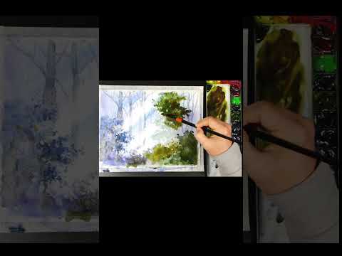 #shorts Without Sketch Landscape Watercolor - Morning <strong>Forest</strong> (<strong>color</strong> mixing view) NAMIL ART