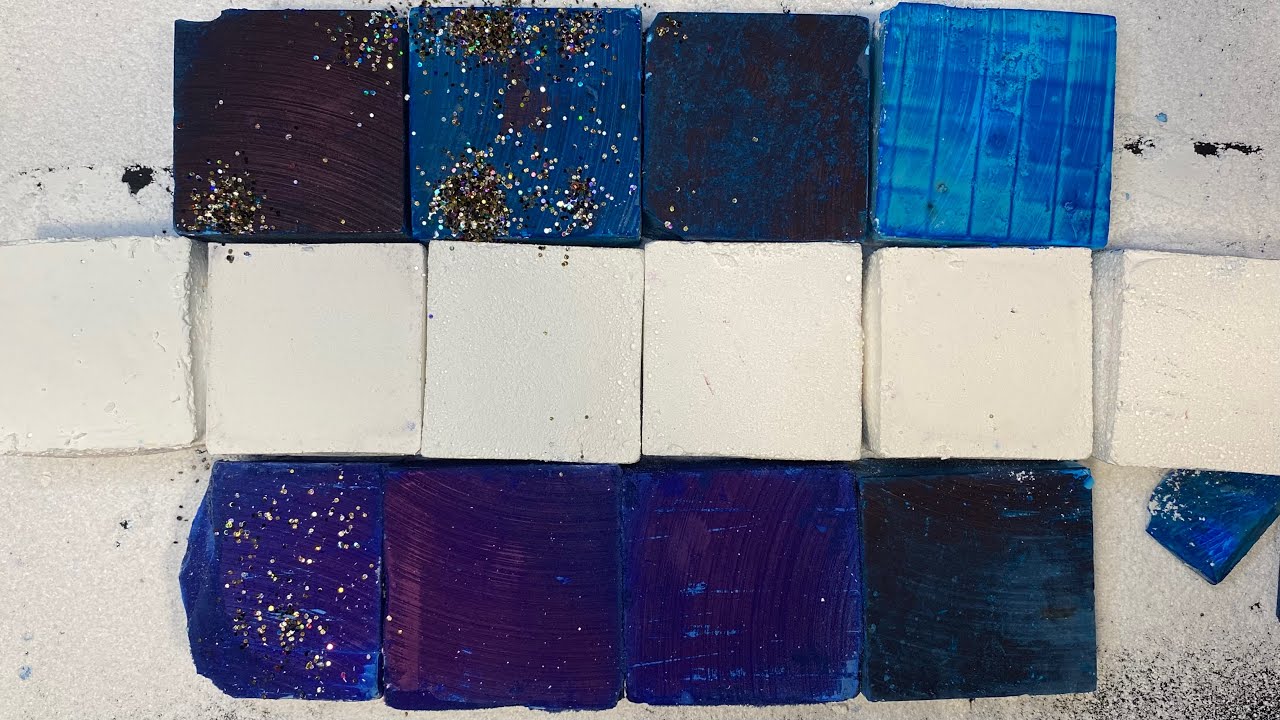 Crispy Crunchy Blue Dyed and Pasted Blocks + Freshies | Oddly Satisfying | Gym Chalk crushing ASMR