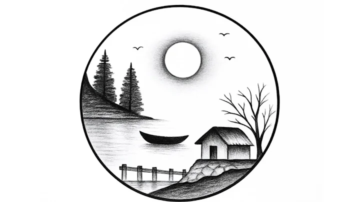 How to draw sunset sea beach in the circle || Pencil drawing & Sketching || Easy Drawing 