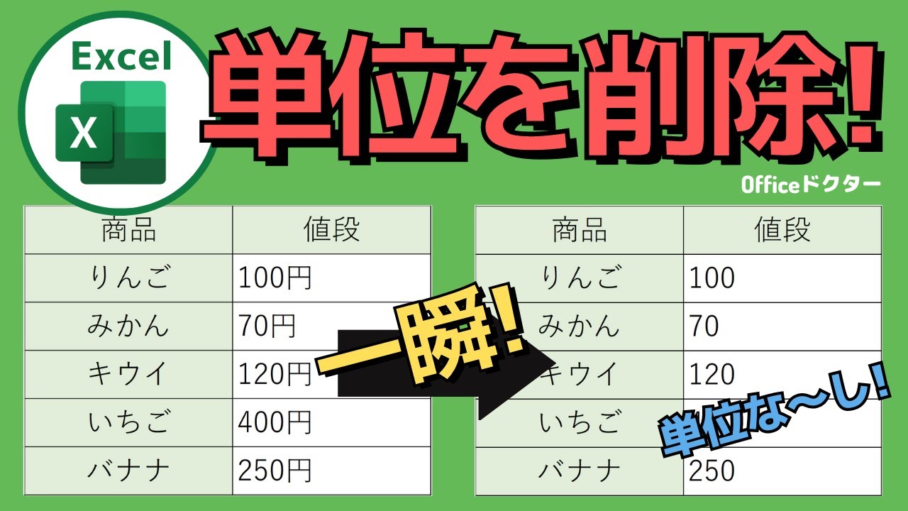 エクセル 単位 を 消す