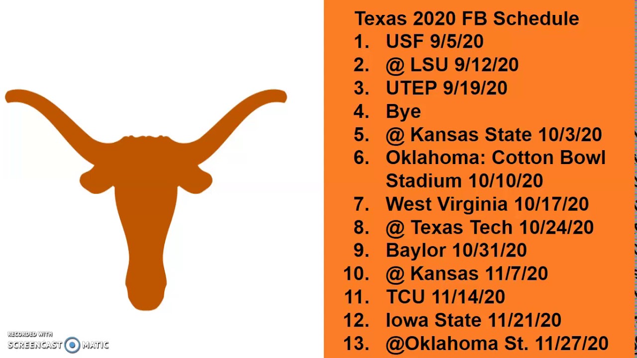 Texas Football 2020 Schedule Predictions - YouTube