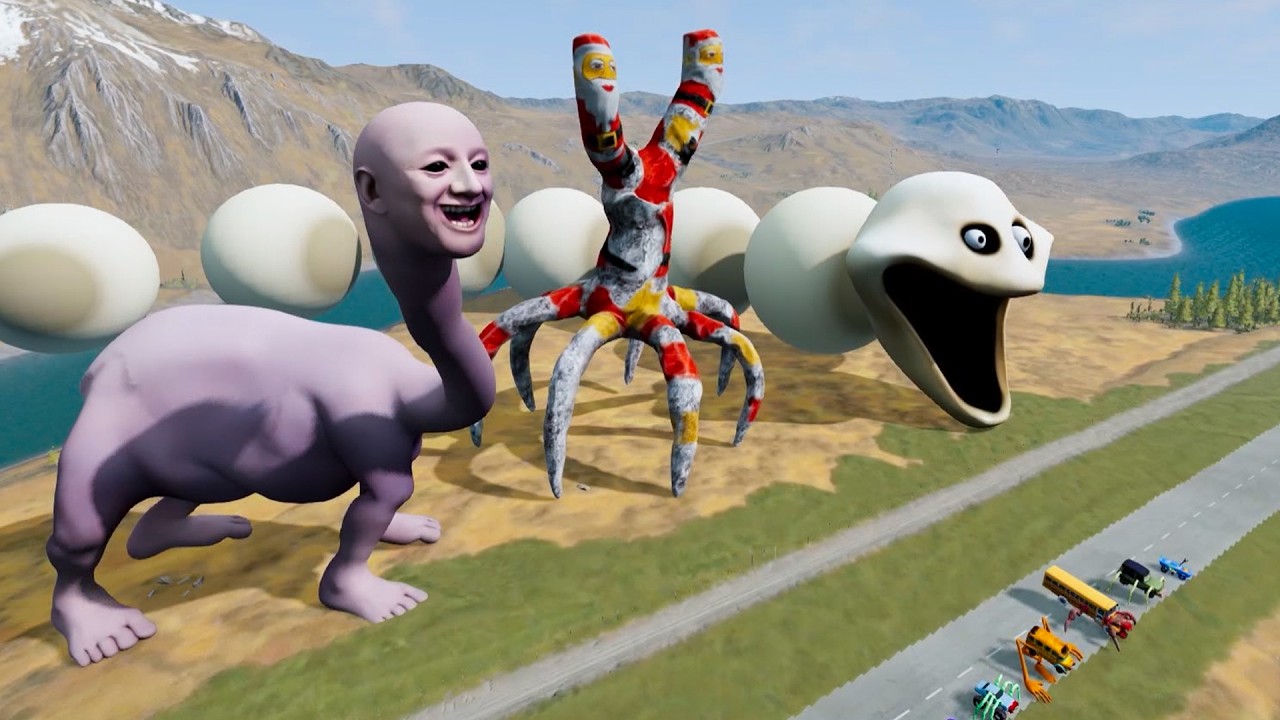 ALL MONSTERS Big & Small Cars with NEW GOOGOO GAGA STALKER & WE SWAM TOO FAR – BeamNG Drive