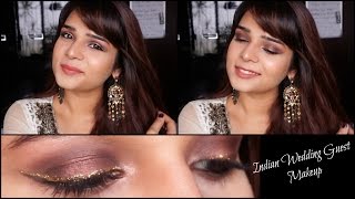 Indian Wedding Guest Makeup Tutorial (Long Lasting) Brown and Gold || New Products Reviews